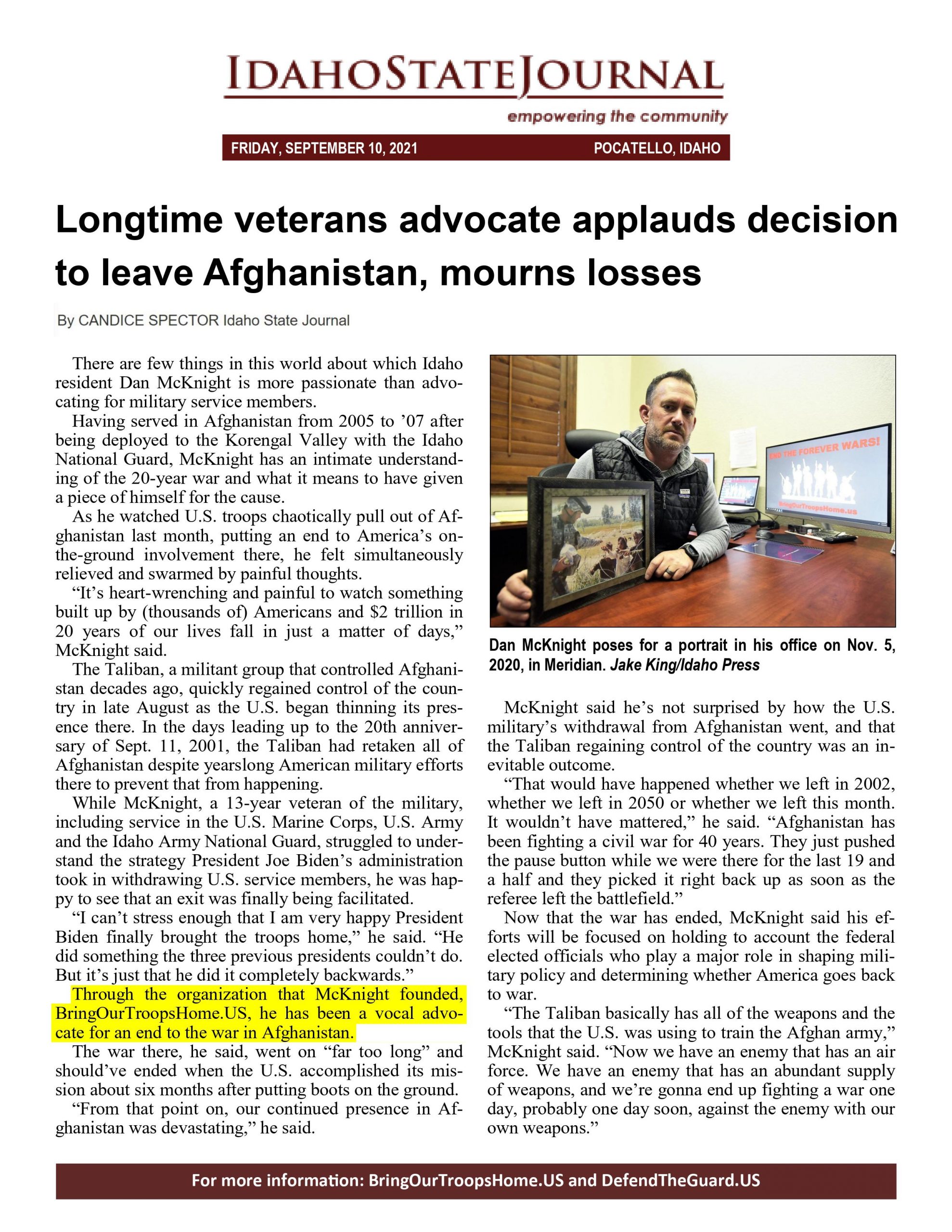 Longtime Veterans Advocate Applauds Decision to Leave Afghanistan, Mourns Losses