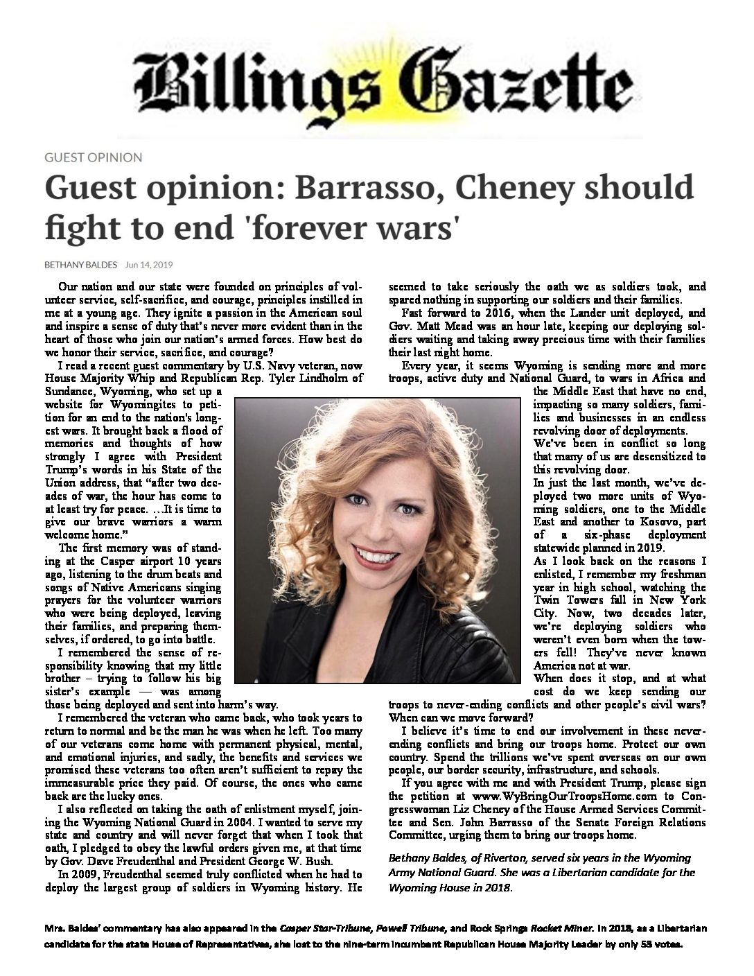Brasso, Cheney should fight to end ‘forever wars’