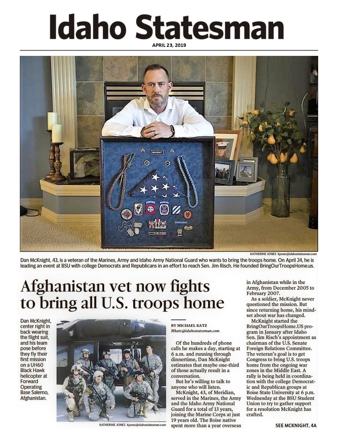 Idaho Statesman story – Afghanistan vet now fights to bring all U.S. troops home