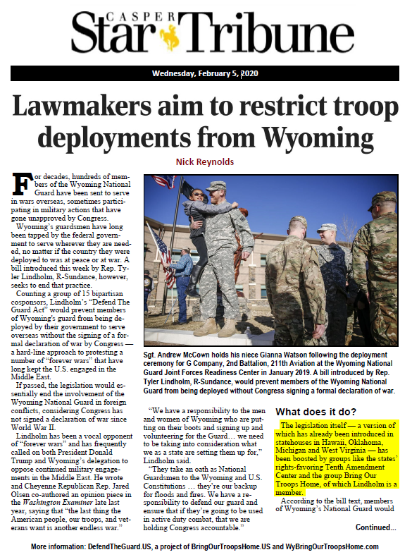 Lawmakers aim to restrict troop deployments from Wyoming