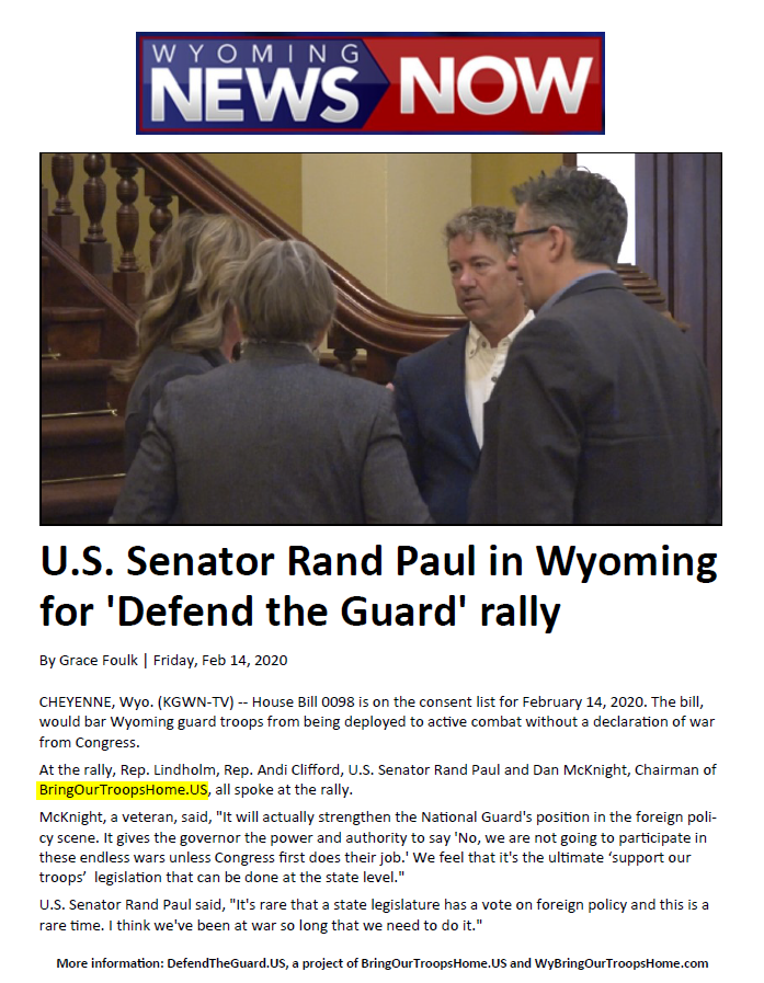 U.S. Senator Rand Paul in Wyoming for ‘Defend the Guard’ rally