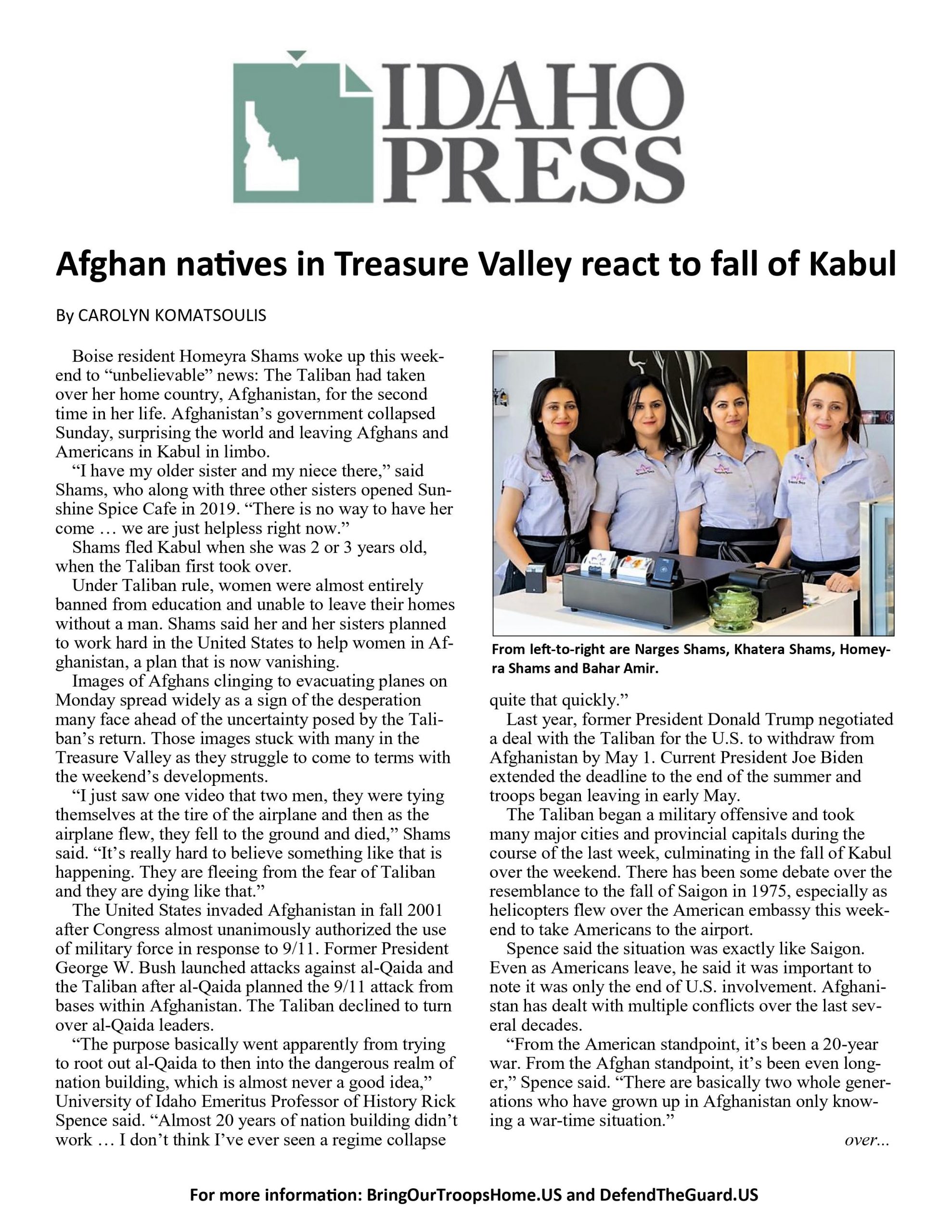 Afghan Natives in Treasure Valley React to Fall of Kabul